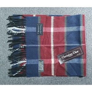 Christian Dior Monsieur Paris NY Cashmaire acrylic Plaid Scarf 48" x 11"  NWT